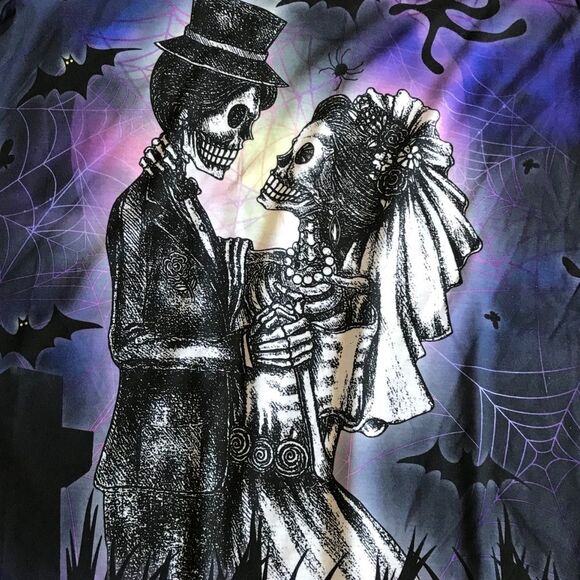 Skeleton Bride & Groom Gothic Halloween Dia de los Muertos Tee Sz L NWT - Picture 3 of 13